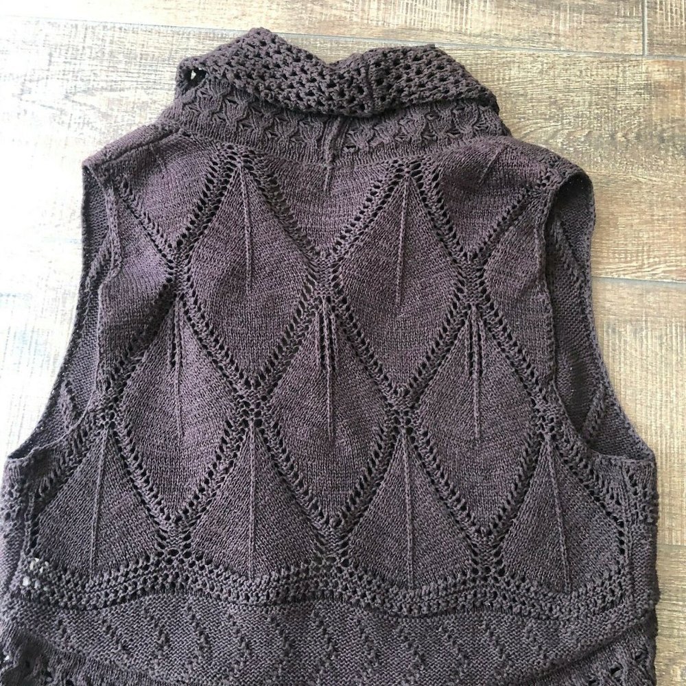 Multiples Open Knit Brown Open Front Vest Large - image 8